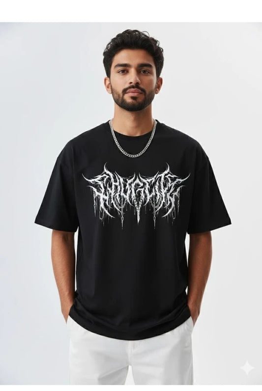 Men’s Black Graphic Oversized T-Shirt (Streetwear Style)