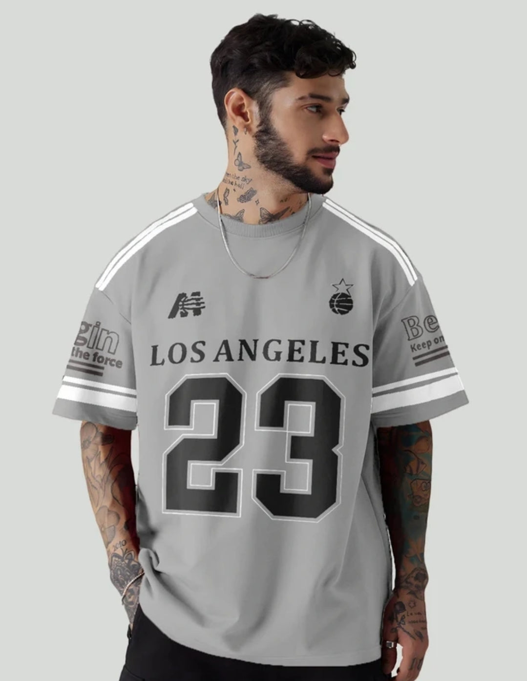 Men’s Oversized Grey “Los Angeles 23” Printed T-Shirt | Streetwear Casual Cotton Tee