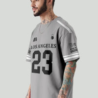 Men’s Oversized Grey “Los Angeles 23” Printed T-Shirt | Streetwear Casual Cotton Tee