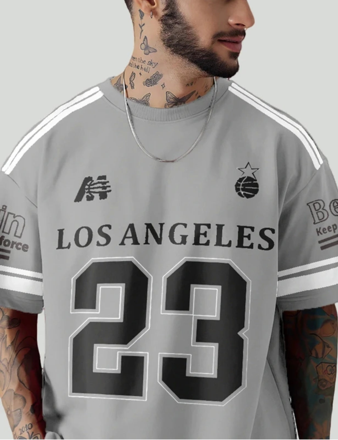 Men’s Oversized Grey “Los Angeles 23” Printed T-Shirt | Streetwear Casual Cotton Tee
