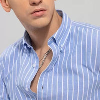 Men’s Sky Blue Striped Shirt – Slim Fit Casual & Formal Wear