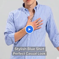 Men’s Sky Blue Striped Shirt – Slim Fit Casual & Formal Wear