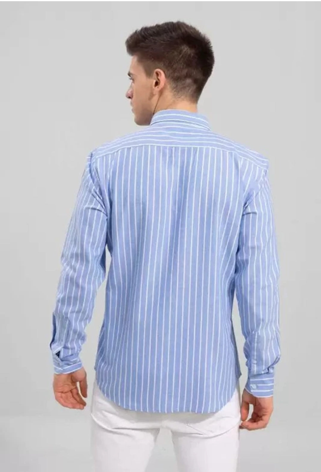 Men’s Sky Blue Striped Shirt – Slim Fit Casual & Formal Wear