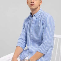 Men’s Sky Blue Striped Shirt – Slim Fit Casual & Formal Wear