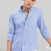 Men’s Sky Blue Striped Shirt – Slim Fit Casual & Formal Wear
