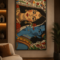 Radha Krishna Madhubani Wall Painting | 18x24 Inch Framed Canvas Art for Living Room & Home Decor