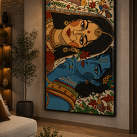 Radha Krishna Madhubani Wall Painting | 18x24 Inch Framed Canvas Art for Living Room & Home Decor